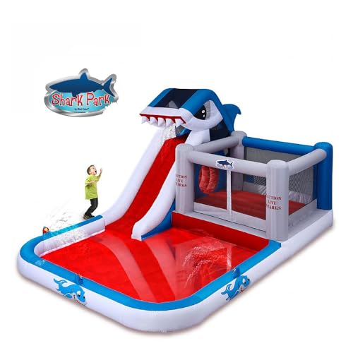 Blast Zone Shark Park 19x11 Inflatable Water Park Bouncer - Blower - Climbing Wall - Slide - Splash Area - Huge